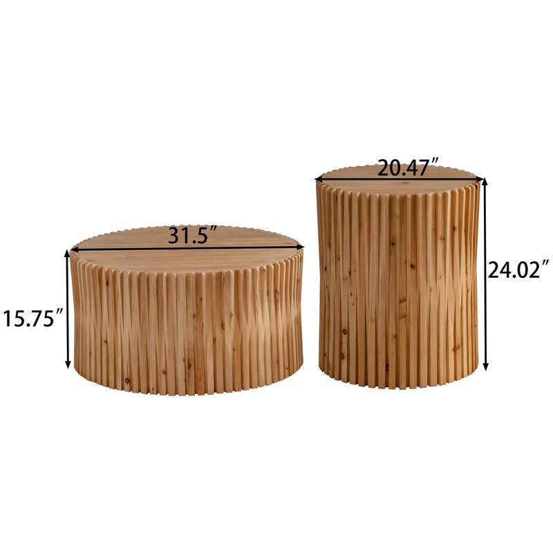 Retro Fashion Style Cylindrical Coffee Table with Vertical Texture Relief Design,Suitable for Living Room,Office(Set of 2)