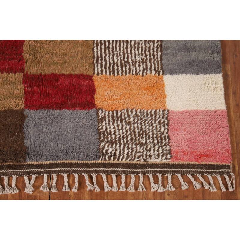 Checkered Moroccan Oriental Area Rug Handmade Geometric Wool Carpet - 5'10" x 9'7"