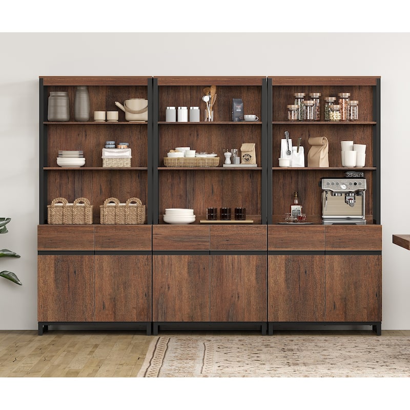WAMPAT Modern 72" Tall Bookcase with Metal Base and Adjustable Shelves, Library Book Shelf with Storage Cabinet