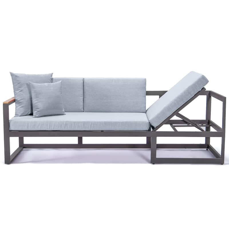 Chelsea 3-Piece Adjustable Headrest All-Weather Sectional Set in Aluminum Frame with Removable Cushion Covers for Indoor/Outdoor
