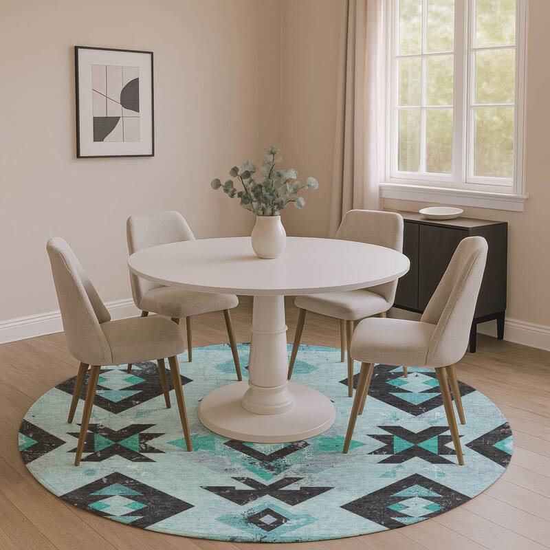 Premium Washable Super Soft Global Impressions Mayfield Rug - Teal - 8' x 8'