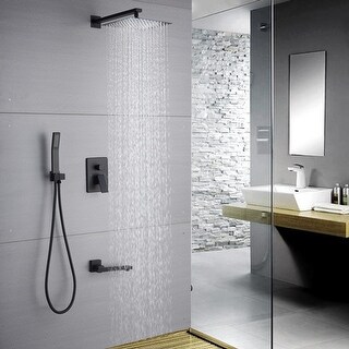 Full Body Shower System with Body Jets, 12-Inch Rain Shower Head, Handheld Shower Head and Waterfall Tub Faucet, Matte Black