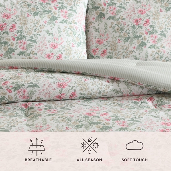 Laura Ashley Arden Floral Reversible Comforter Set, Pink/Sage