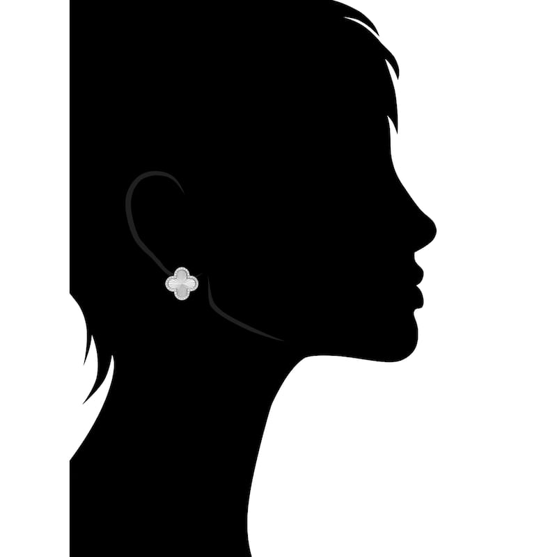 Rhodium Satin Finish Cubic Zirconia Clover Stud Earrings