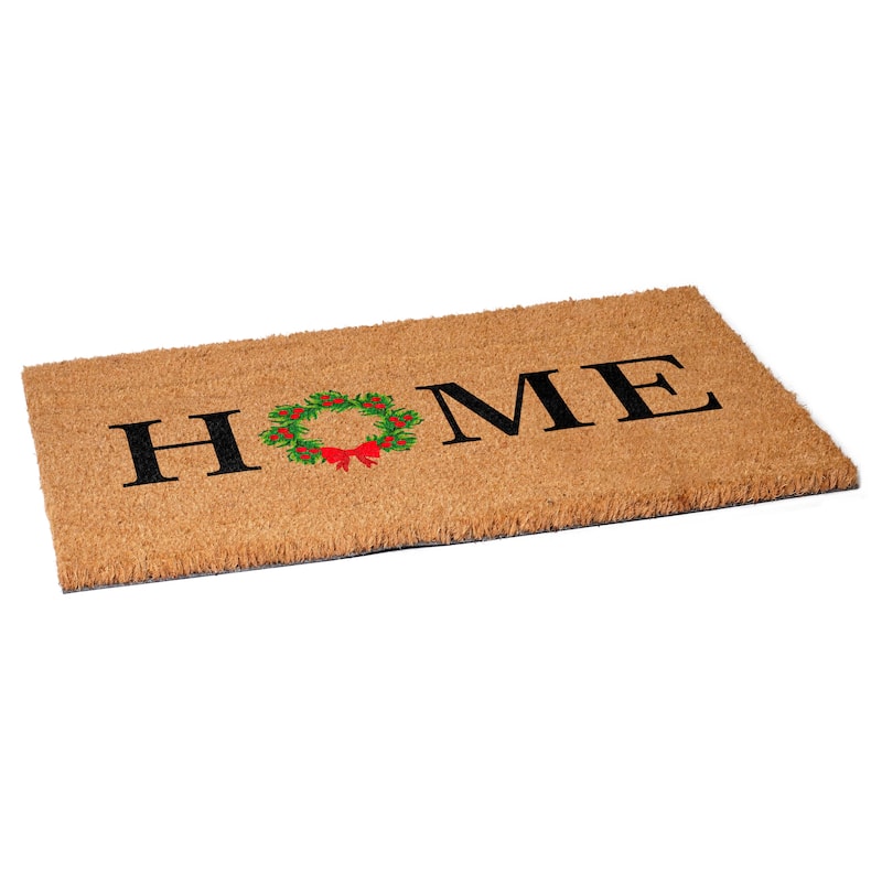 HomeRoots 24" X 36" Brown And Green Christmas Home Outdoor Coir Door Mat - 24.00' X '36.00