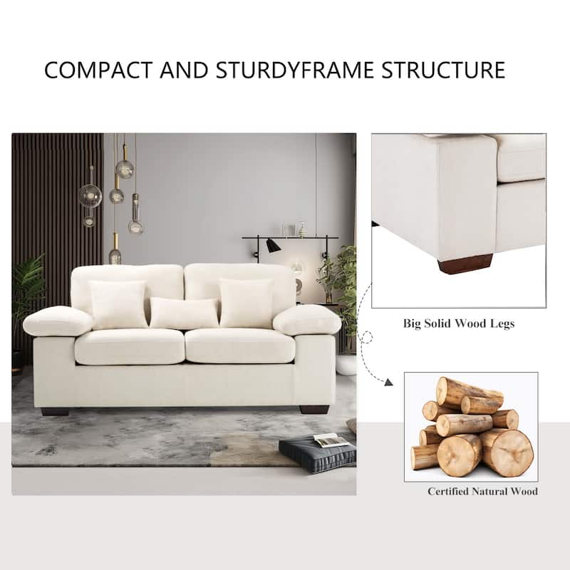 Plush Chenille Loveseat 73" - Includes Bonus 3 Pillows & Removable Back Cushion - Living Room 2-Seater Sofa