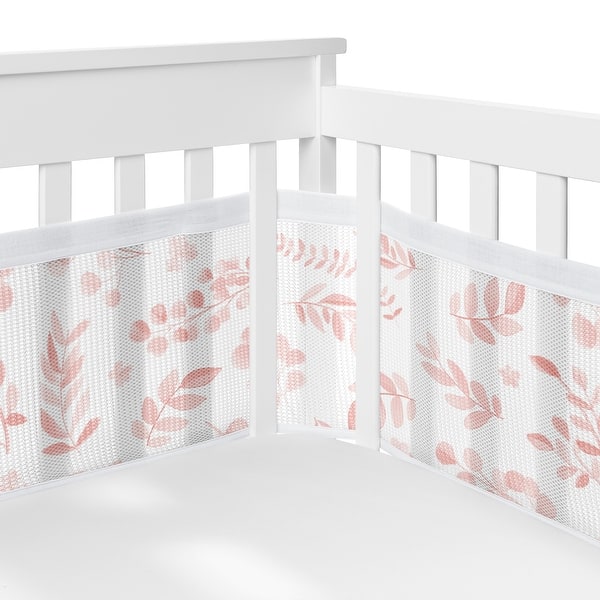 slide 2 of 6, Sweet Jojo Designs + BreathableBaby Breathable Mesh Crib Liner Pad Blush Pink White Floral Leaf Girl Boho Bohemian Watercolor