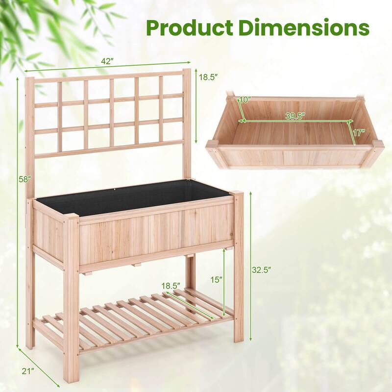 Costway Raised Garden Bed Elevated Wooden Planter Box with Trellis &