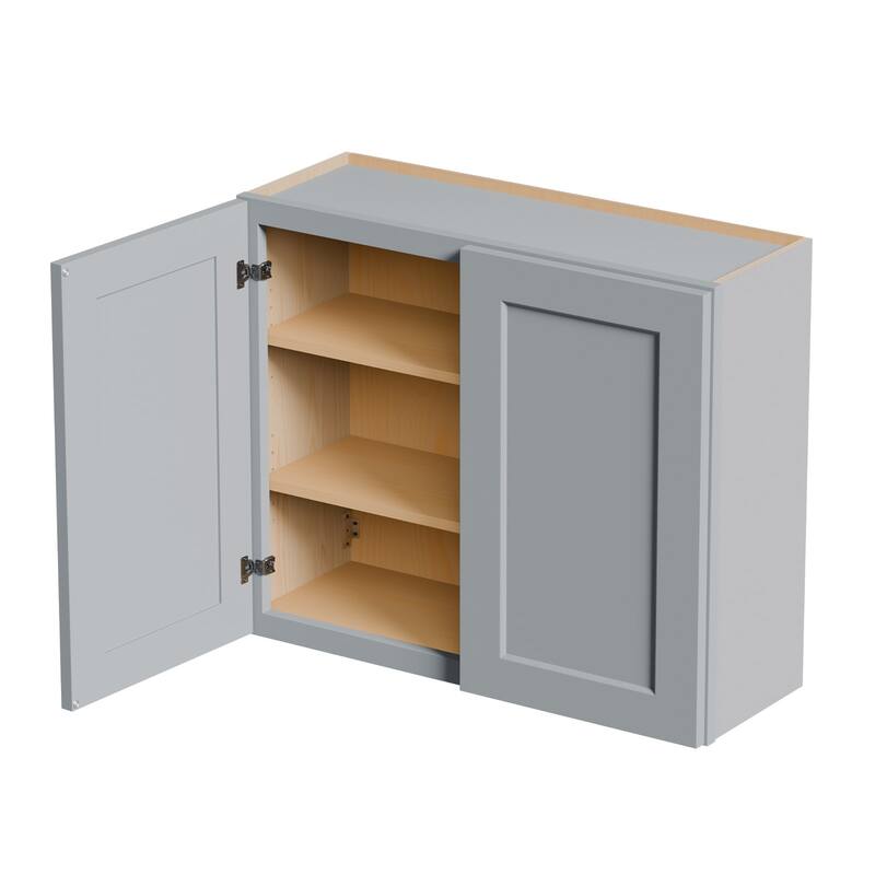 Navy Blue Shaker 36" Solid Wood Wall Cabinet, Soft Close Hinges, Adjustable Shelves, Double Door for Kitchen