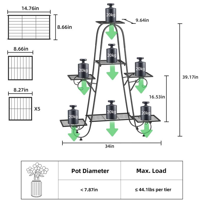 6 Tier Metal Shelves Flower Pot Plant Stand Display Indoor Outdoor - L