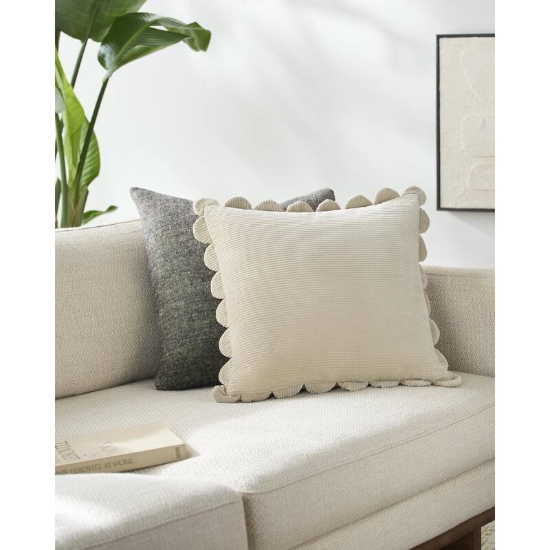 Livabliss Corduroy Quarters Modern Accent Pillow - Cream - 20"L x 20"W - Cover Only