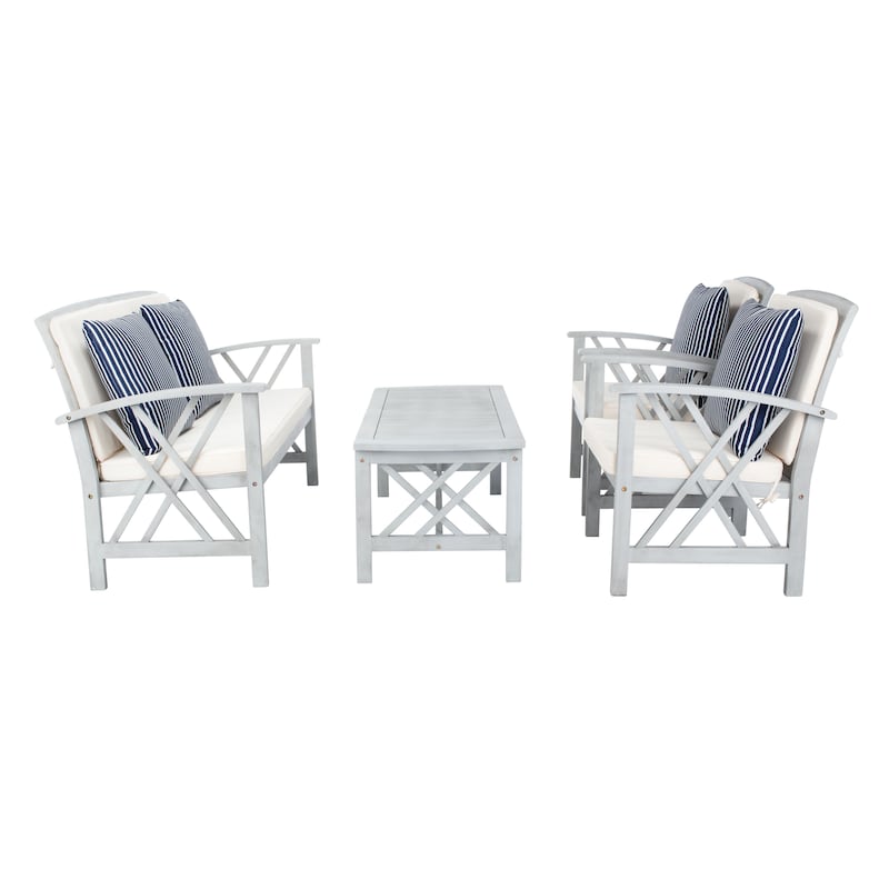 SAFAVIEH Outdoor Fontana 4-piece Acacia Wood Patio Conversation Set