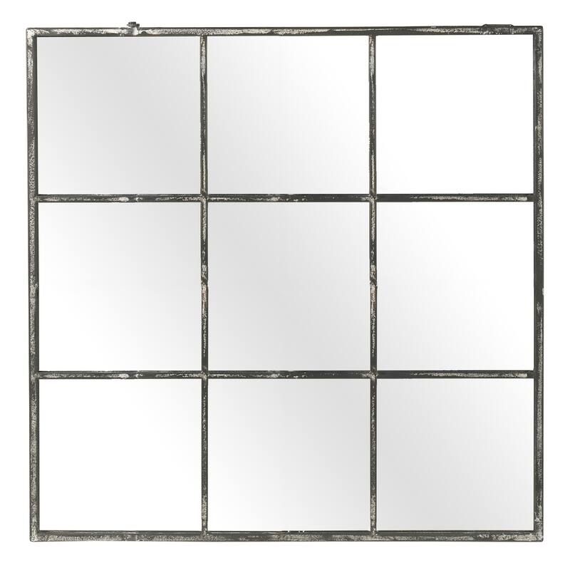 Metal Nine Pane Grey Mirror 46.5" x 46.5" -Grey - Medium - Grey