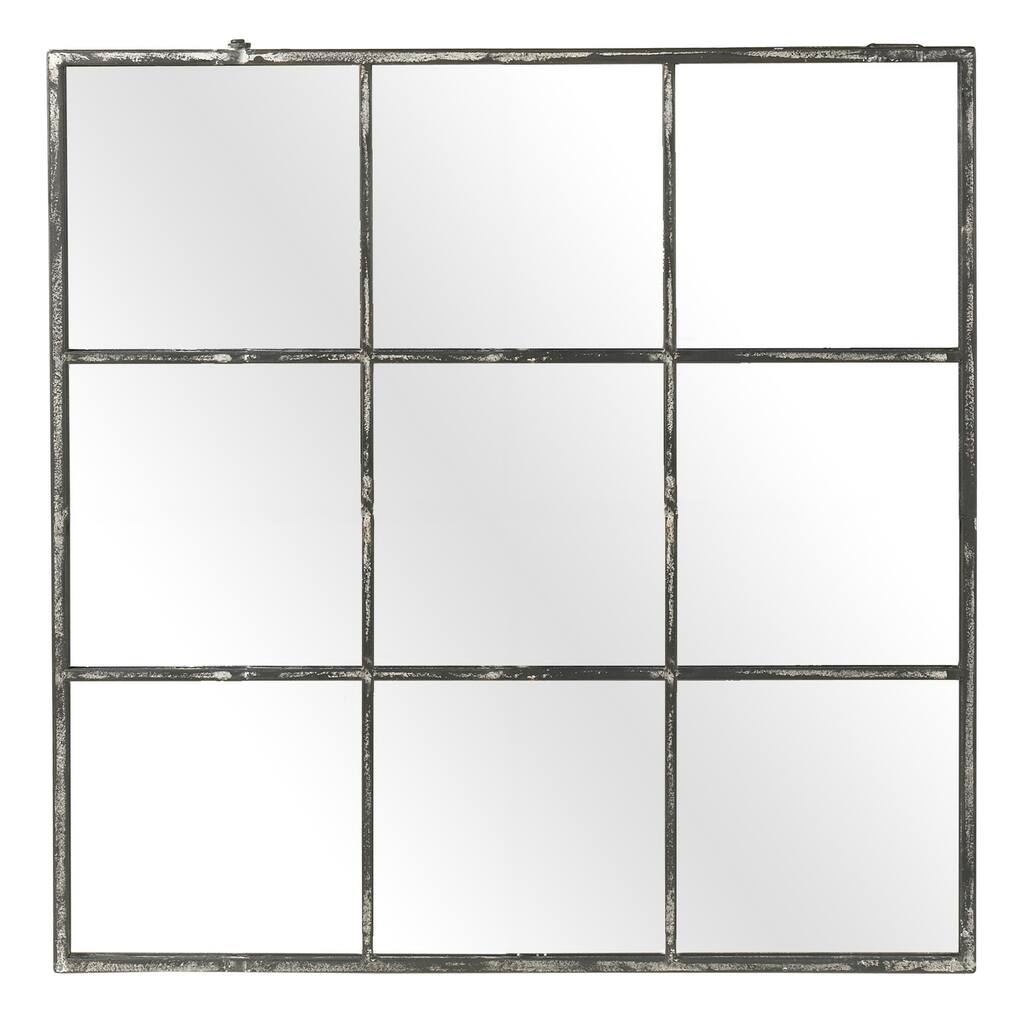Metal Nine Pane Grey Mirror 46.5" x 46.5" -Grey - Medium
