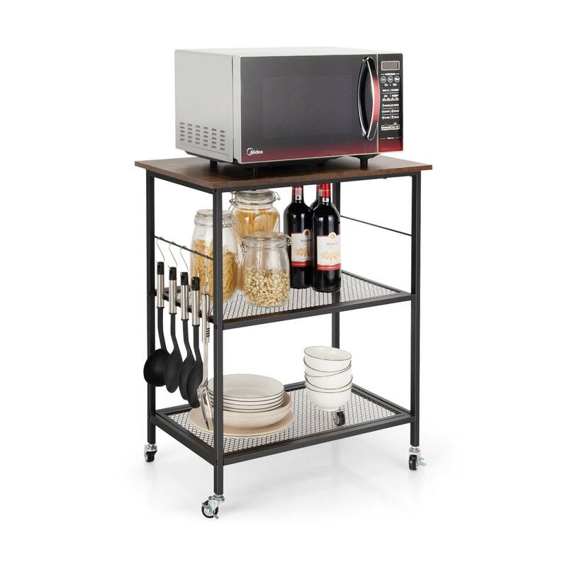 Gymax 3-Tier Kitchen Serving Cart Utility Standing Microwave Rack w/ - See Details - Kitchen Cart - Coffee