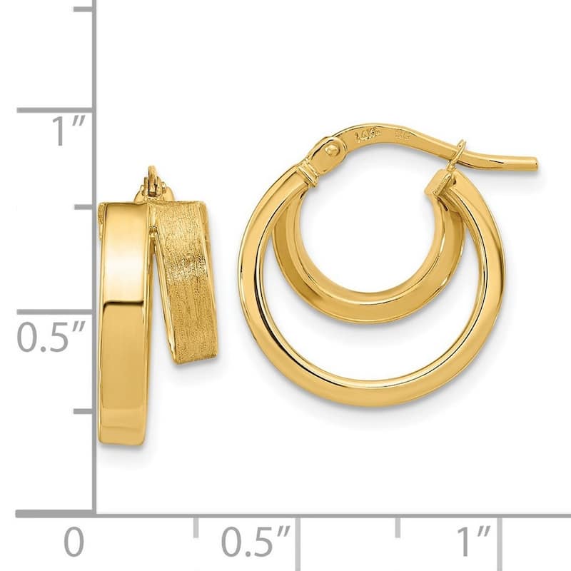 Curata 14k Yellow Gold Brushed Square Tube 16.5x6mm Double Hoop Earrings