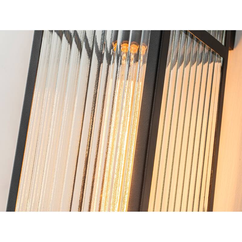 Black Outdoor Wall Lantern with Striped Glass