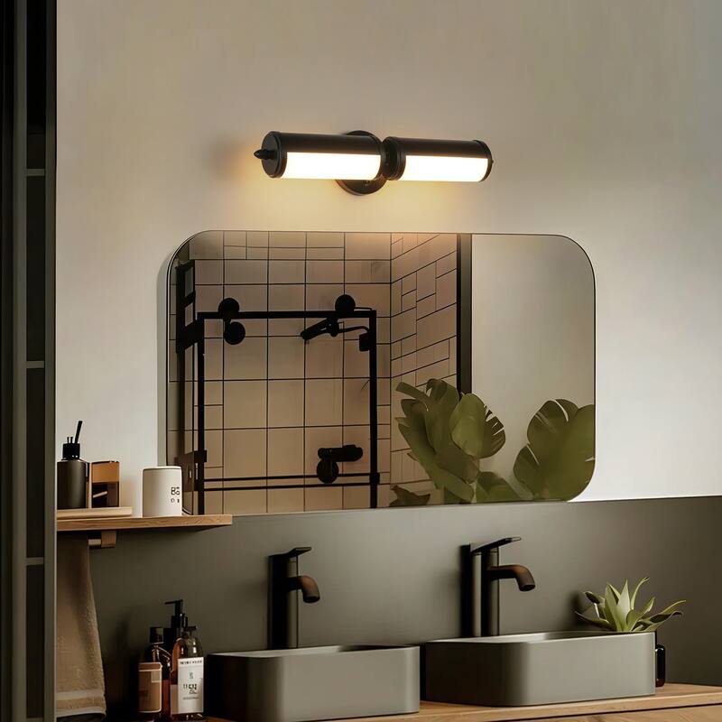 20.2in. 2-Light Modern Brass Cylinder LED Bathroom Wall Sconce with Acrylic Shade