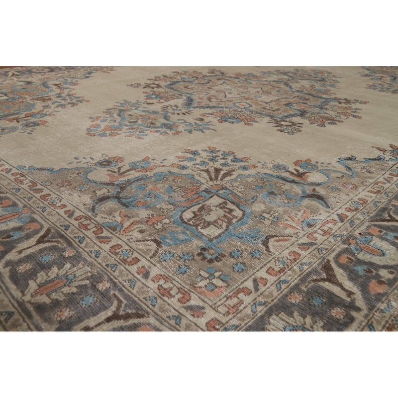Floral Beige Tabriz Persian Area Rug Handmade Wool Carpet - 8'1"x 10'7"