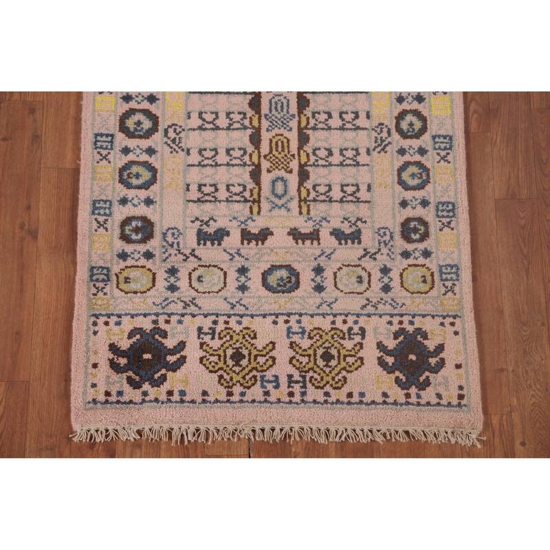Tribal Geometric Khotan Runner Rug Hand-Knotted Wool Carpet - 2'7"x 8'0"