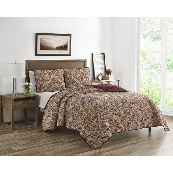 Amber Paisley Burgundy/Taupe Cotton 3 PC Reversible Quilt Set - On Sale -  Bed Bath & Beyond - 33457777