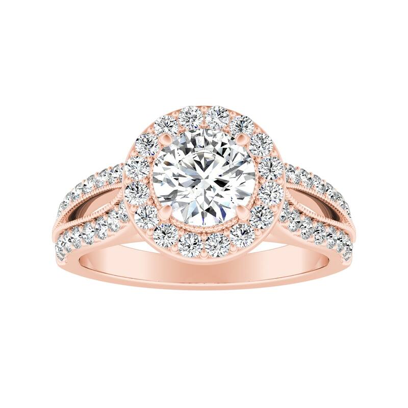 Auriya 14k Gold 1 1/2ctw Vintage Moissanite Halo Engagement Ring - Rose - 9.5