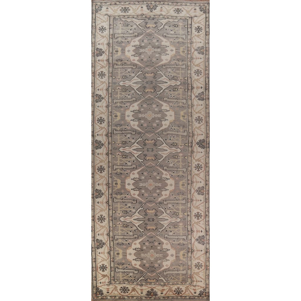 Gray Oushak Indian Runner Rug Hand-Knotted Wool Carpet - 6'0" x 18'0"