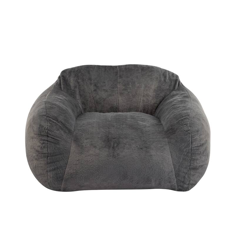 Comfy Faux Fur Bean Bag Chair, Ergonomic Lounge Armchair, Lazy Floor Sofa with Shredded Foam Filling for Living Room, Bedroom - Gray