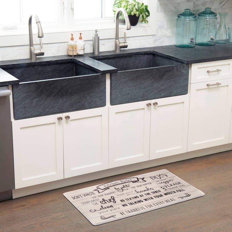 SoHome Cozy Living Kitchen Rules Anti-Fatigue Kitchen Mat, Beige/Black