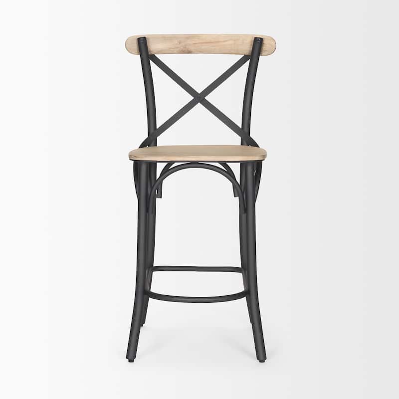Etienne Light Brown Wood w/ Iron Metal Counter Stool - 20.5L x 22.8W x 41.5H