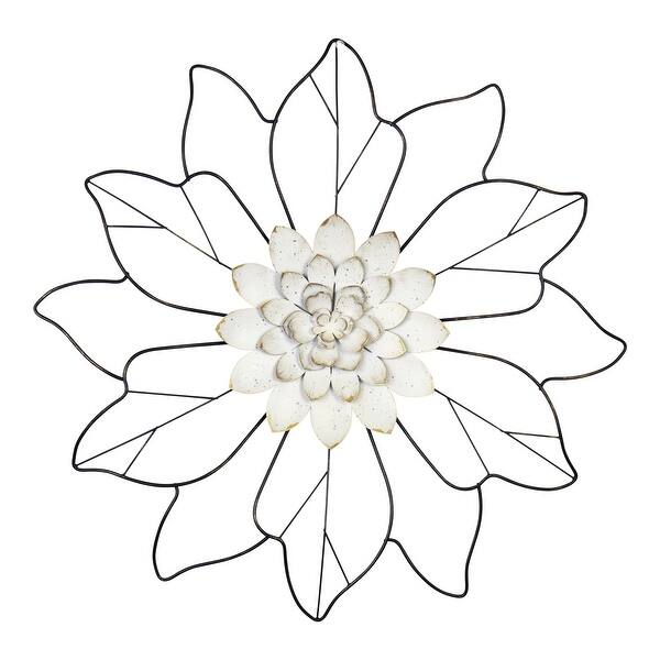 Shop Stratton Home Decor White Metal Outline Flower Wall Decor 16 50 X 1 25 X 16 25 On Sale Overstock 31945495