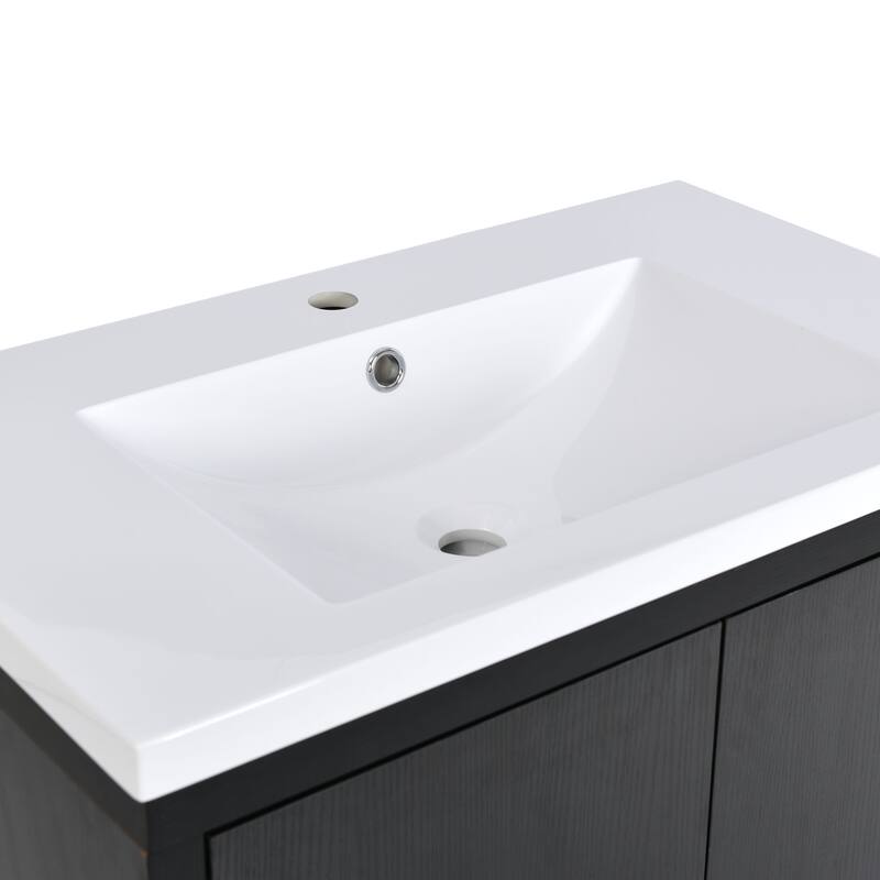 30" Resin Bathroom Vanity Basin Sink with 1 Faucet Hole, Overflow Hole, Drop-In Installation, Durable - 18in L Resin