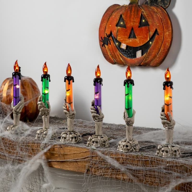 LED Lighted Skeleton Candle Halloween Decorations - 8.5" - Set of 6