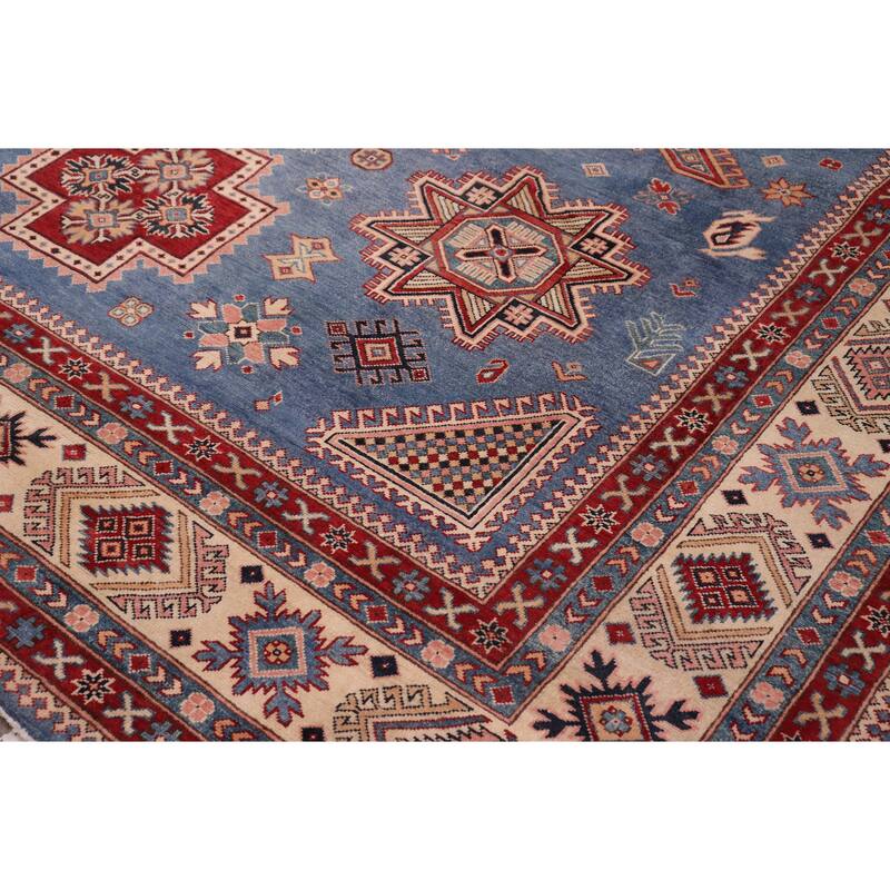 Bohemian Kazak Jaylin Light Blue/Beige Wool Rug - 10'2'' x 12'10''