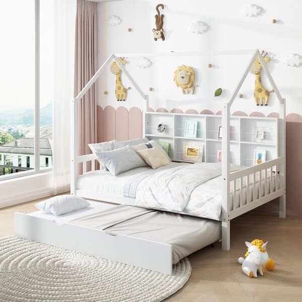 Full Size House Bed with Trundle and Shelf Bed Bath & Beyond 36792703
