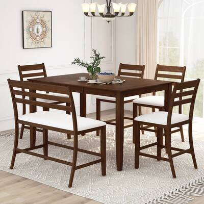 Extendable Counter Height, 6-Piece Dining Table Set with Removable Leaf, 4 Dining Chairs and Dining Bench