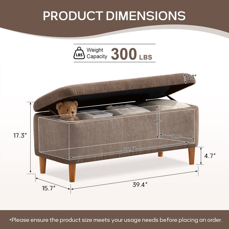 39in Soft Chenille Fabric Storage Ottoman Bench for Bedroom / Entryway Bed Foot / Living Room，Upholstered Entryway Bench