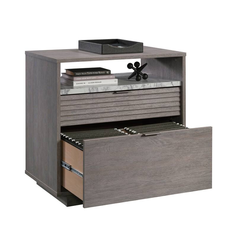 Wood Lateral File with Two Drawers, Medium Gray