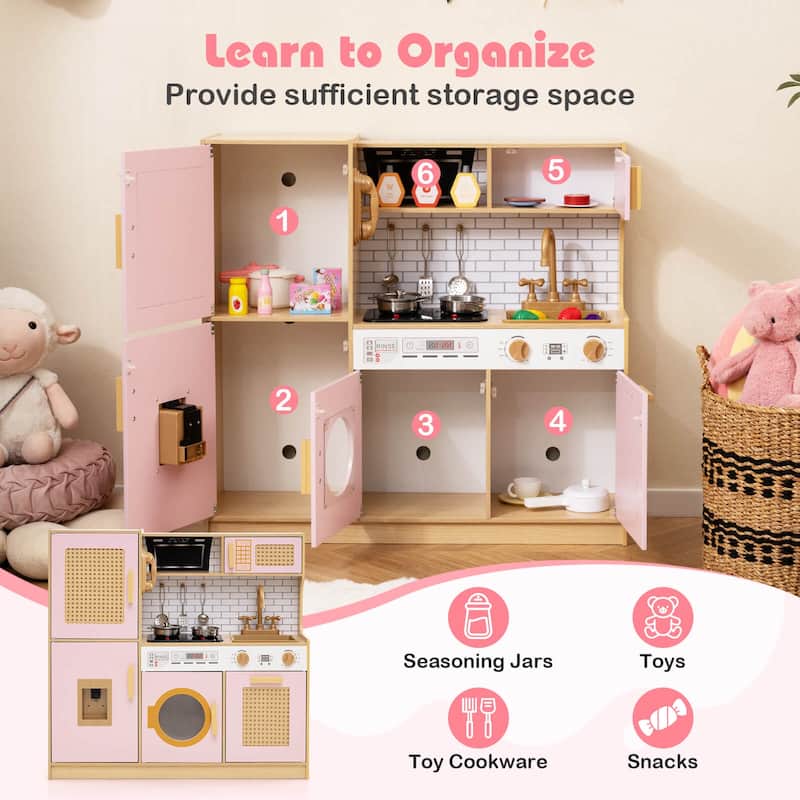 Costway Wooden Kids Kitchen Playset Pretend Play Kitchen with Real - See Details