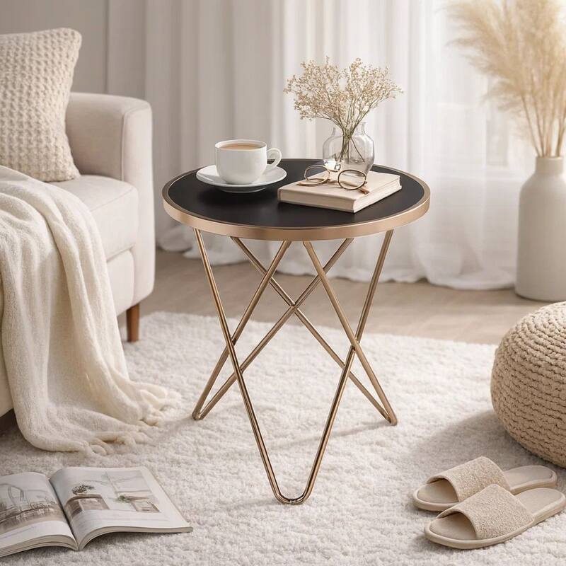 Valora End Table, Black Glass & Champagne