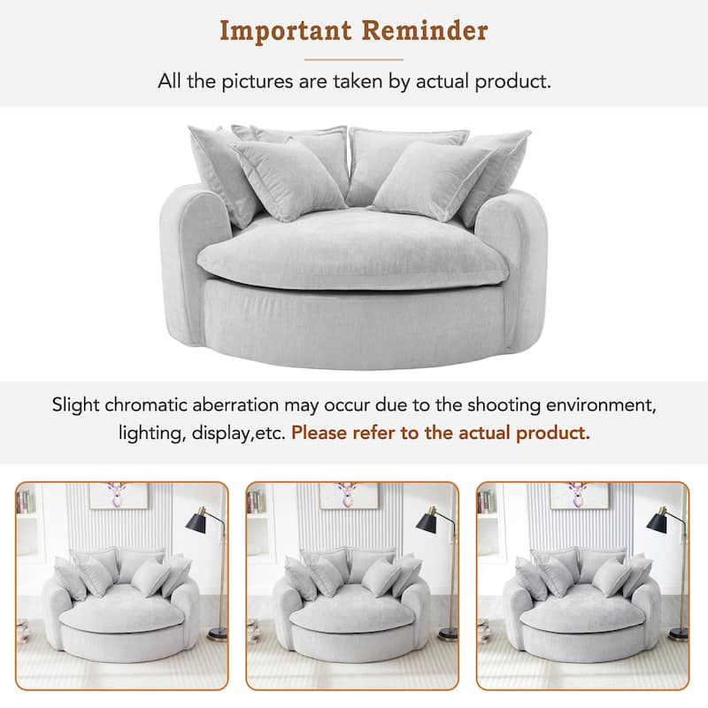 Oversized Round Accent Chair Lounge Chaise, Chenille Upholstered Boneless Sofa Bed, Deep Seat Sleeper Couch Reading Armchair