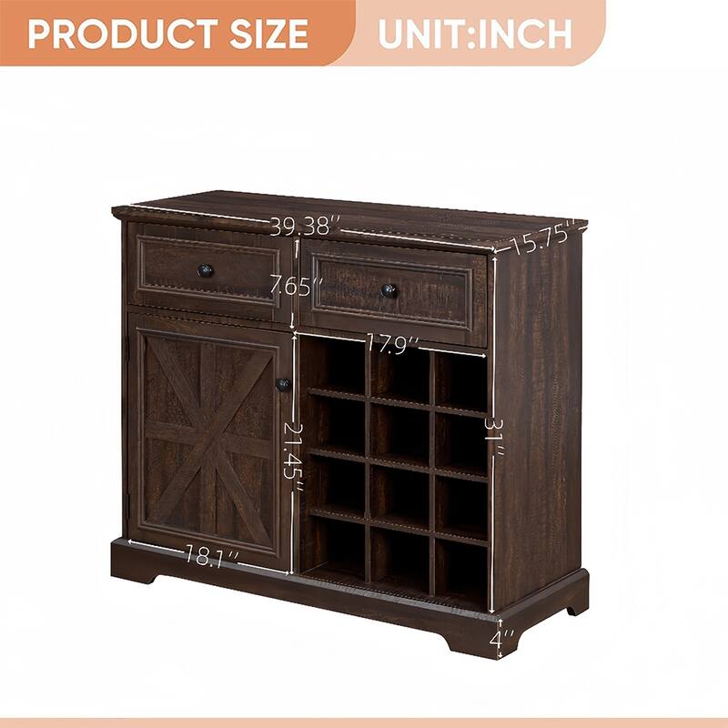 Rustic Farmhouse Buffet Cabinet with Storage,Multifunctional Sideboard with 2 Drawers,Bar Cabinet - 39.37D*15.75W*34.65H