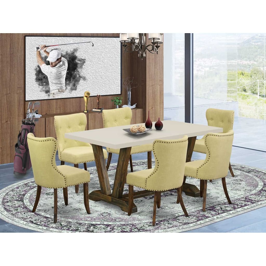 HomeStock 7-Piece Natural Oak Finish Solid Wood Top Dining Table with 6 Parson-Chairs