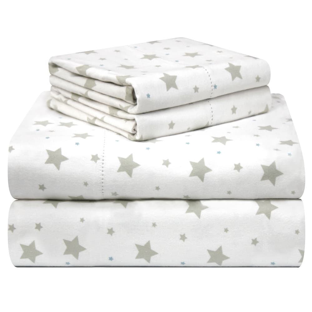 Pointehaven Printed Cotton Flannel Hemstitch Deep Pocket Bed Sheet Set
