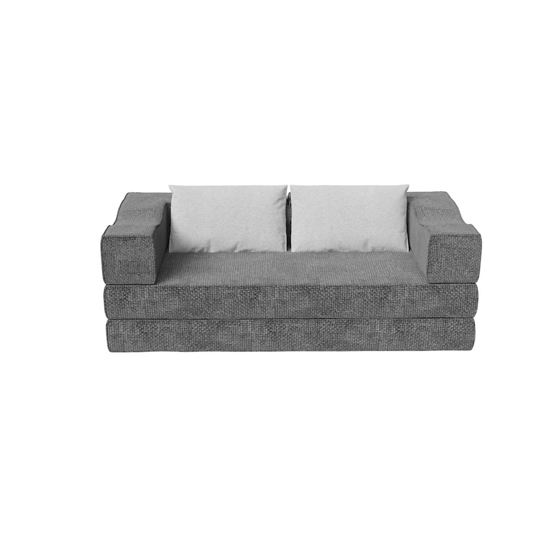 80" Convertible Sofa Bed with 2 Pillows, 2-Seat Folding Floor Couch, Multifunctional Chenille Loveseat Living Room Sleeper Sofa