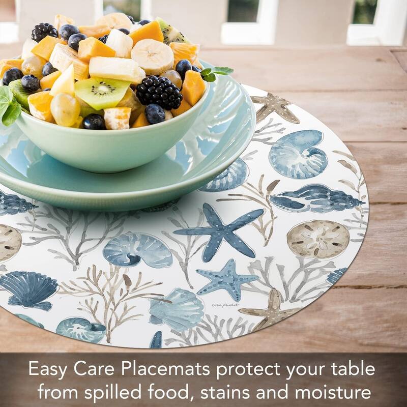 Wipe-Clean Reversible Round Shaped Placemats, Blue Escape, Set of 4, Made in The USA