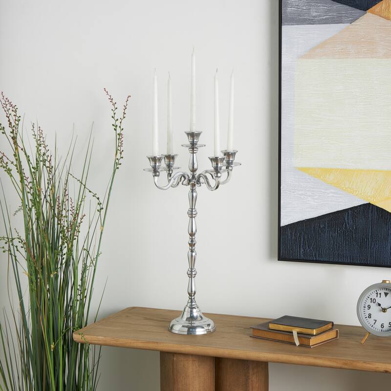 Aluminum Metal Candelabra - Silver - Roche River Decor - 10"W x 10"L x 23"H