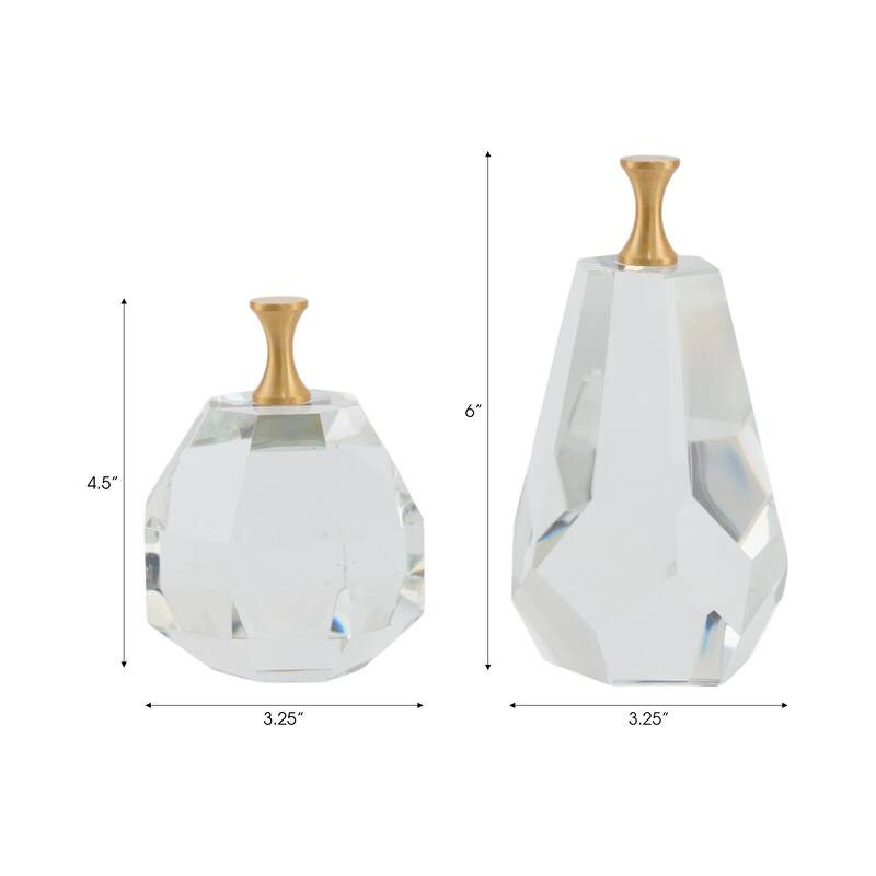 Glass Figurine Pear and Apple Luxurious Accent (Set of 2) - 5/6" Clear - 2.75" x 3.25" x 7.25"