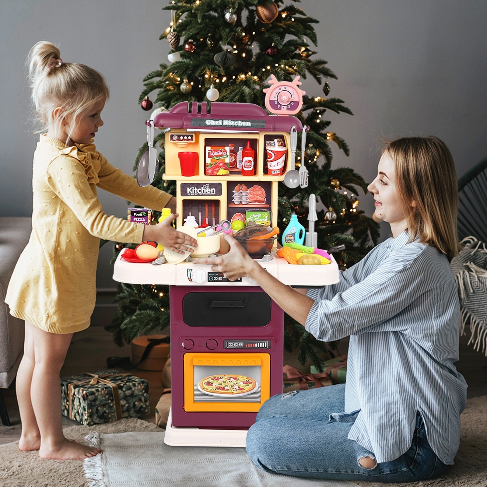 Toy Air Fryer for Kids, Kids Play Kitchen Playset Accessories, Chefs  Pretend Play Kitchen Appliance Toys Oven w/Light, Sound, Play Food Grill  Cooking