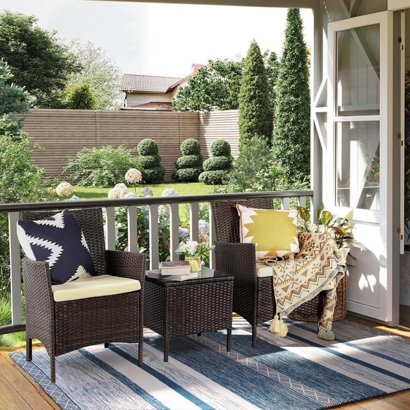 Vrakae 3 Piece Patio Rattan Wicker Furniture Set